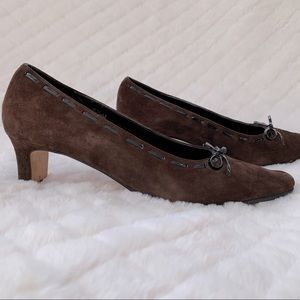 Women’s Vaneli Brown Suede Leather Block Heel Shoes 6.5 Medium